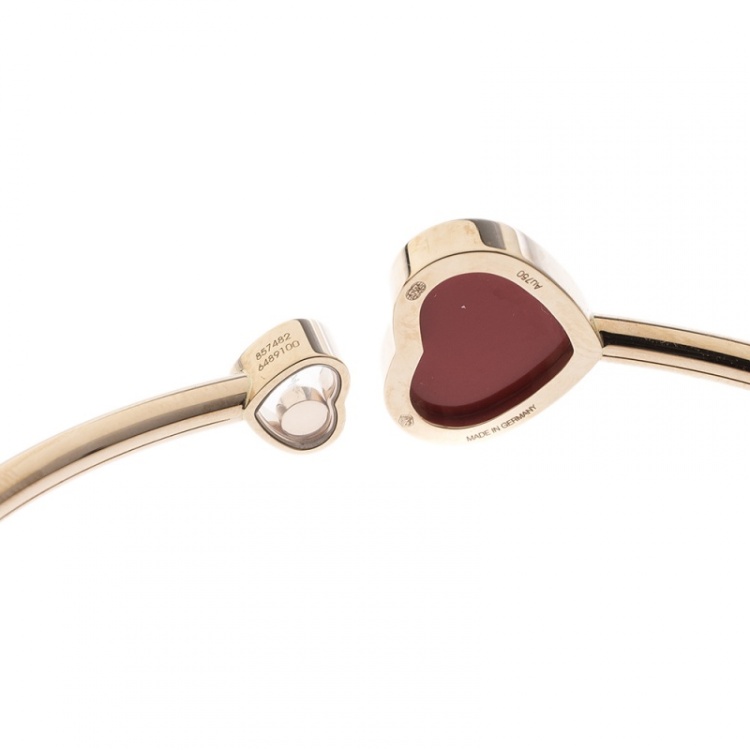 Pre Owned Chopard Happy Heart Red Stone & Diamond 18k Rose Gold Open Bangle Bracelet 17cm