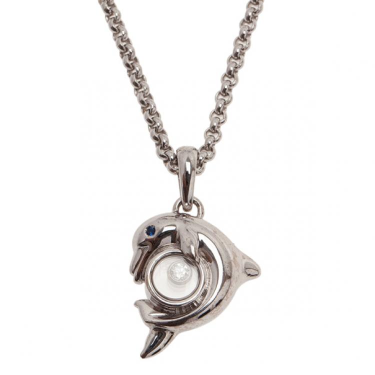 Pre Owned Chopard Happy Animals Dolphin White Gold Pendant Necklace