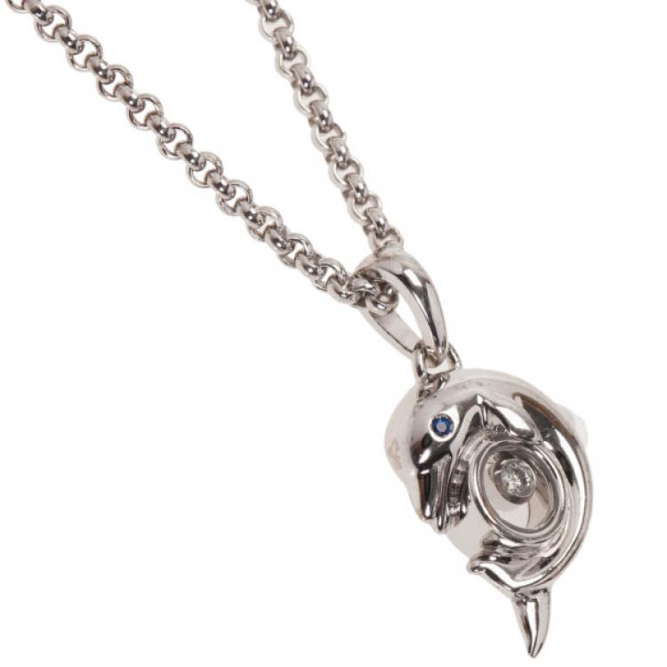 Pre Owned Chopard Happy Animals Dolphin White Gold Pendant Necklace