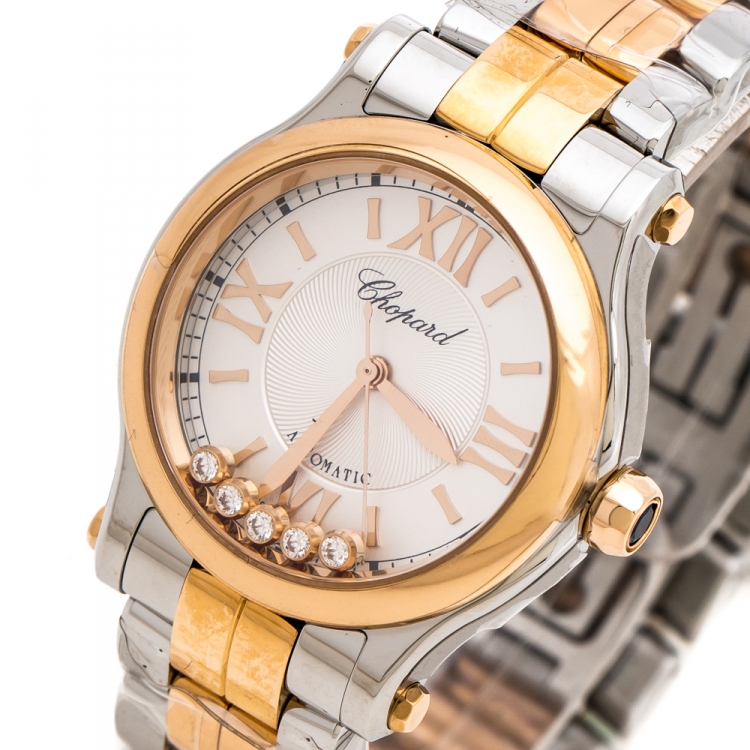 Pre Owned Chopard Silver 18K Rose Gold and Stainless Steel Happy Sport 278573-6002 Women's Wristwatch 30 mm