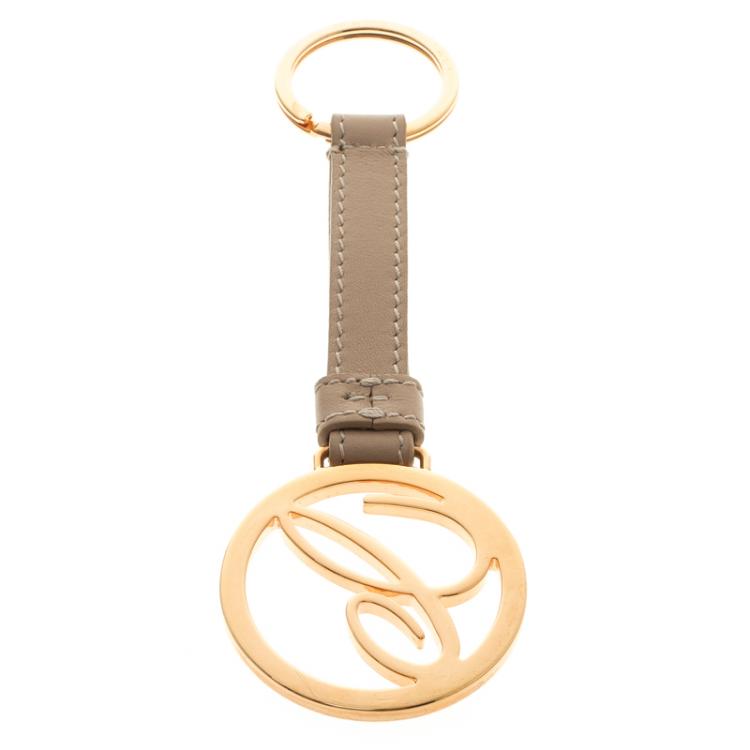 Pre Owned Chopard Beige/Gold Leather Logo Charm Keychain