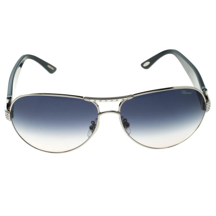 Pre Owned Chopard Blue/Silver SCH866S Embellished Sunglasses