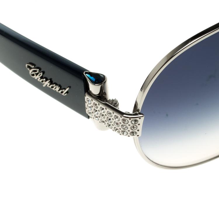 Pre Owned Chopard Blue/Silver SCH866S Embellished Sunglasses