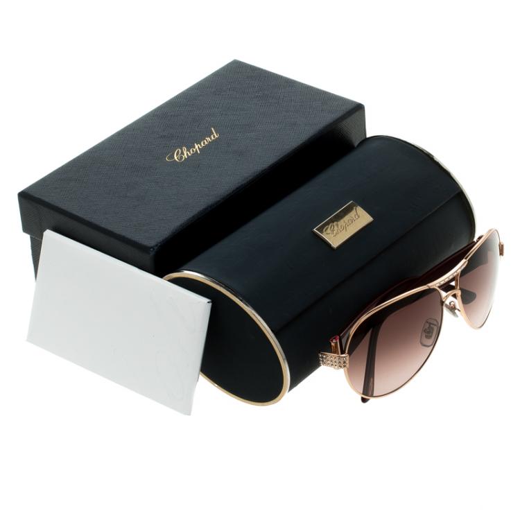 Pre Owned Chopard Burgundy SCH866S Embellished Aviator Sunglasses