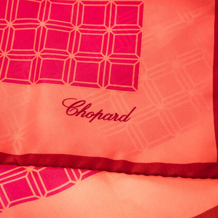 Pre Owned Chopard Orange and Pink Geometric Print Silk Square Scarf