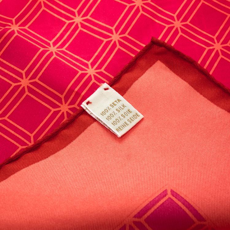 Pre Owned Chopard Orange and Pink Geometric Print Silk Square Scarf