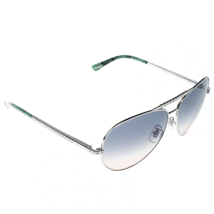 Chopard Silver/Green Gradient SCH934S Embellished Aviator Sunglasses ...