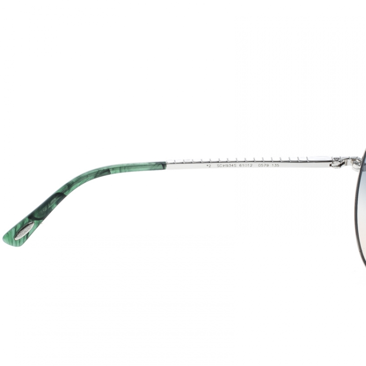 Pre Owned Chopard Silver/Green Gradient SCH934S Embellished Aviator Sunglasses