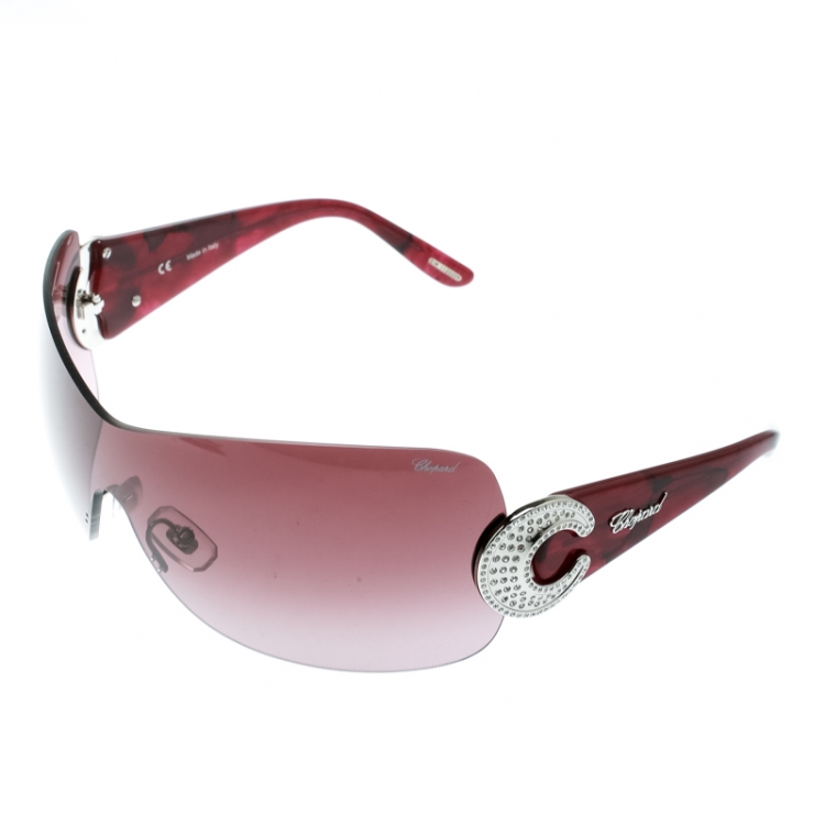 Pre Owned Chopard Burgundy/Burgundy Gradient SCH 939S Shield Sunglasses 