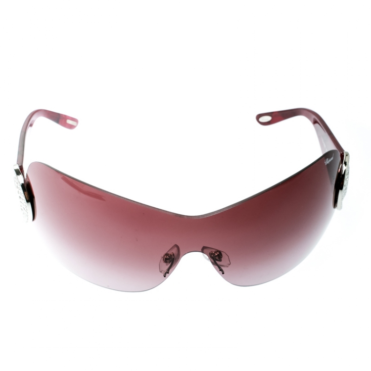 Pre Owned Chopard Burgundy/Burgundy Gradient SCH 939S Shield Sunglasses 
