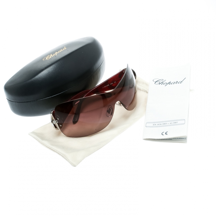 Pre Owned Chopard Burgundy/Burgundy Gradient SCH 939S Shield Sunglasses 