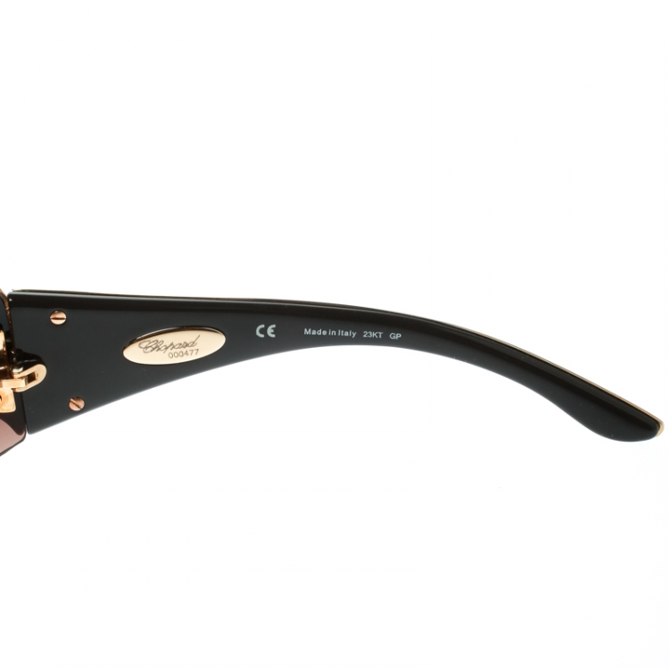 Pre Owned Chopard Gold / Brown Gradient Embossed SCH 883S Crystal Embellished Shield Sunglasses