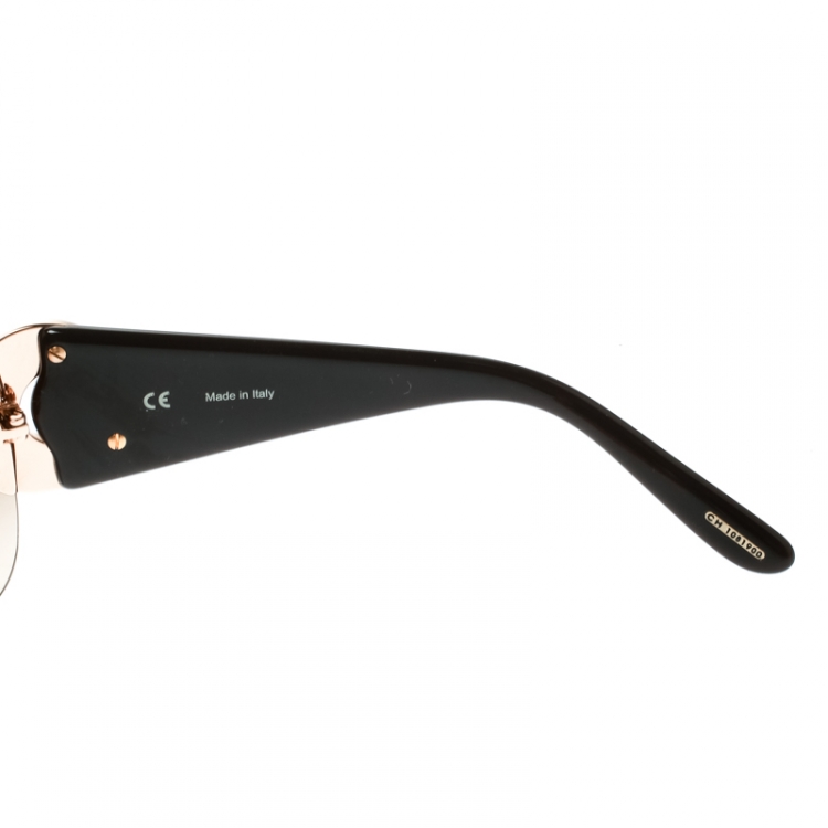 Pre Owned Chopard Brown/Brown Gradient SCH 939S Crystal Embellished Shield Sunglasses