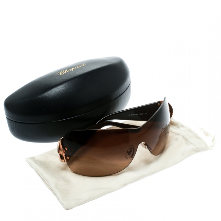 Pre Owned Chopard Brown/Brown Gradient SCH 939S Crystal Embellished Shield Sunglasses
