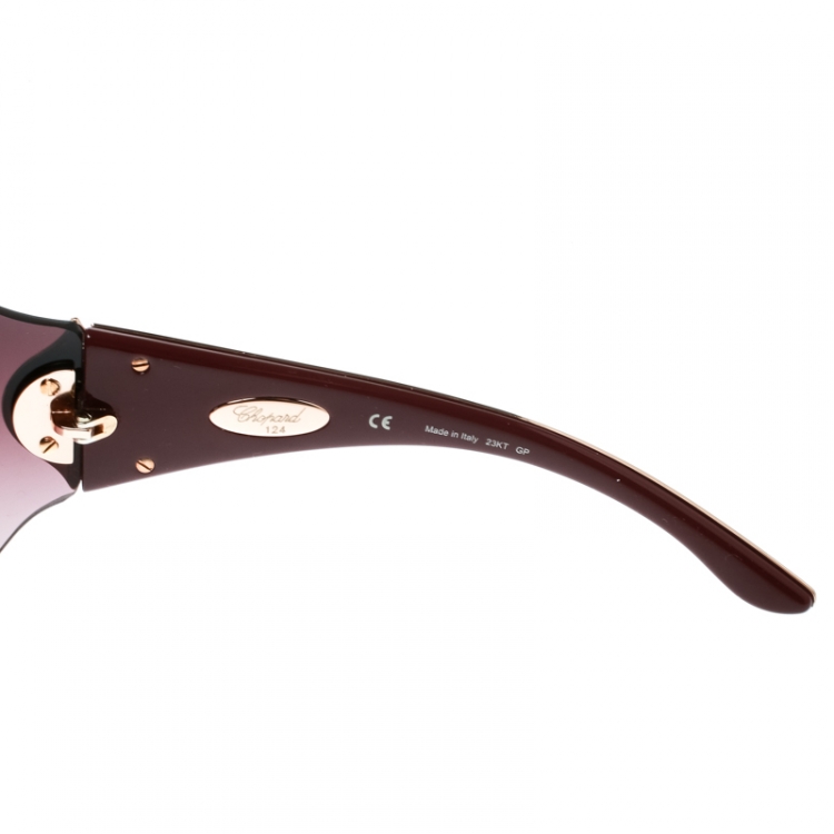 Pre Owned Chopard Gold/Burgundy Gradient SCH 883S Crystal Embellished Shield Sunglasses