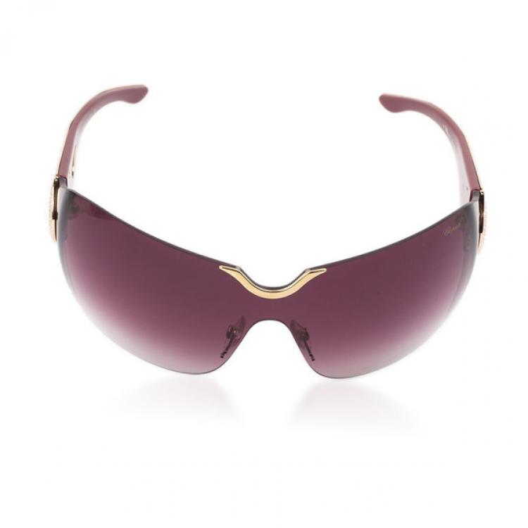 Pre Owned Chopard Gold Embossed Woman Shield Sunglasses