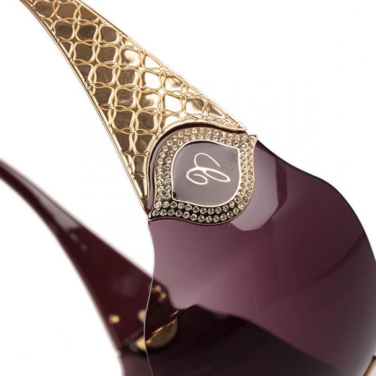 Pre Owned Chopard Gold Embossed Woman Shield Sunglasses