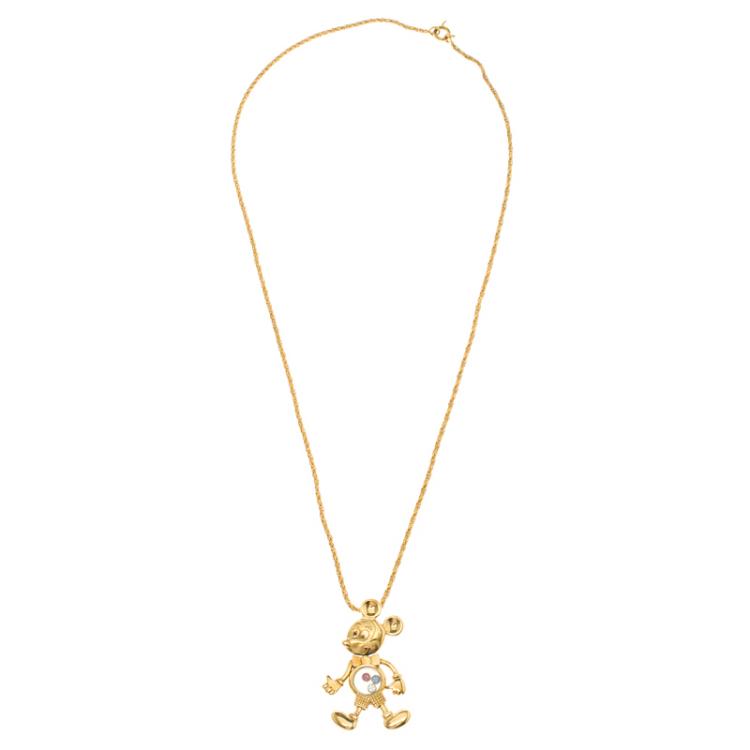 Pre Owned Chopard Vintage Happy Mickey Collection 18k Yellow Gold Pendant Chain Necklace