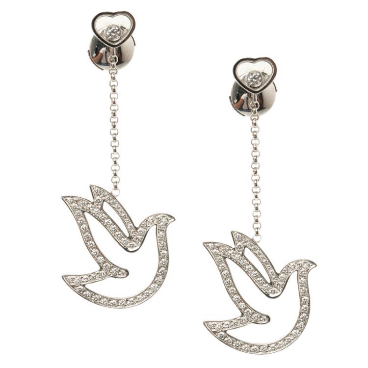 Pre Owned Chopard Happy Diamond Dove 18k White Gold Dangle Earrings