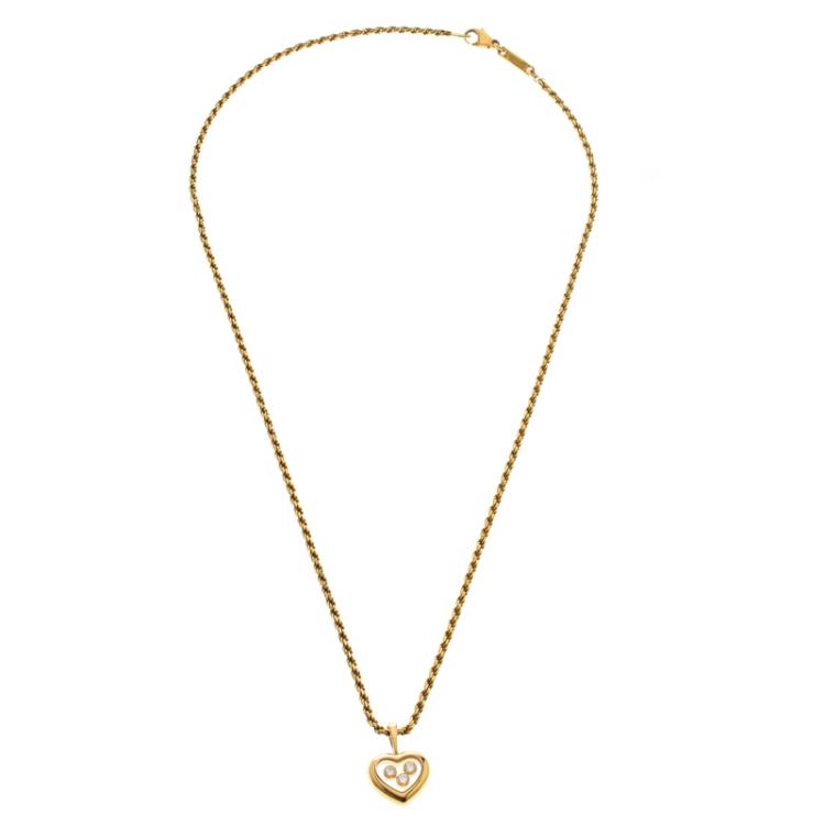 Pre Owned Chopard Happy Diamond Heart 18k Gold Pendant Rope Chain Necklace 