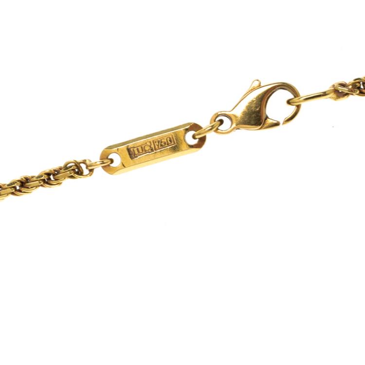 Pre Owned Chopard Happy Diamond Heart 18k Gold Pendant Rope Chain Necklace 