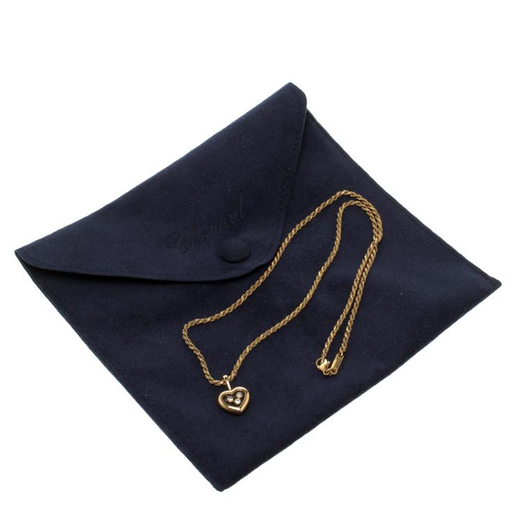 Pre Owned Chopard Happy Diamond Heart 18k Gold Pendant Rope Chain Necklace 