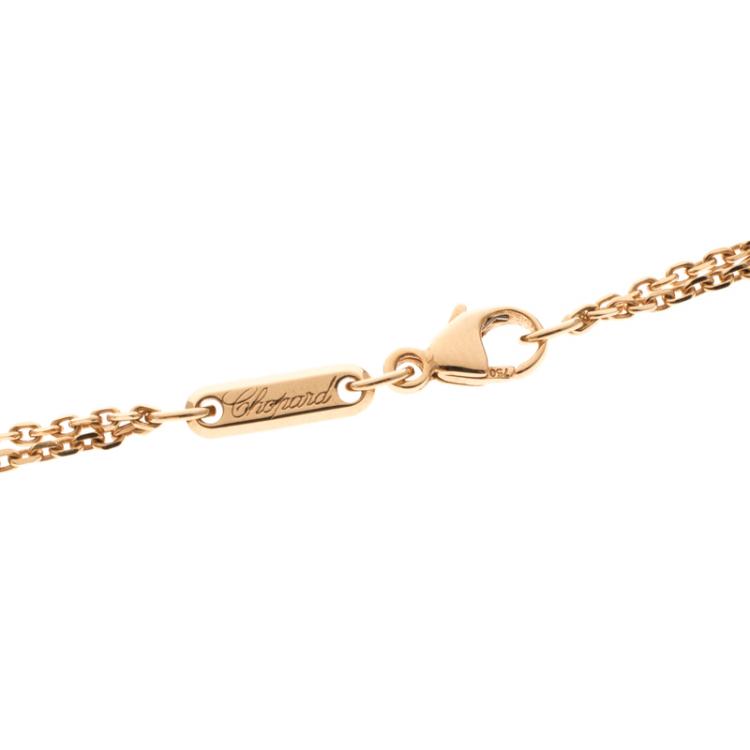 Pre Owned Chopard Happy Spirit Diamond Heart 18k Rose Gold Pendant Double Chain Necklace