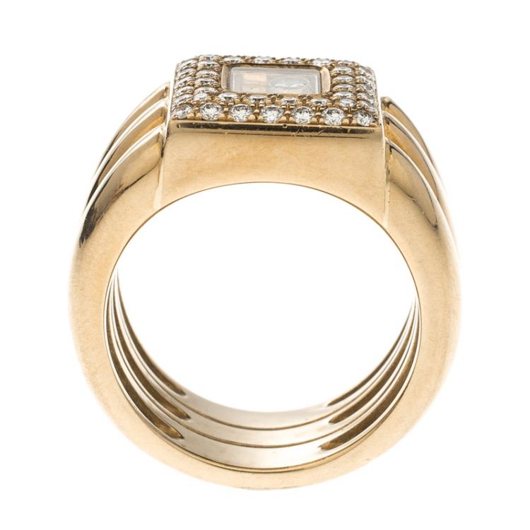 Pre Owned Chopard Vintage Happy Diamond 18k Yellow Gold Ring Size 54