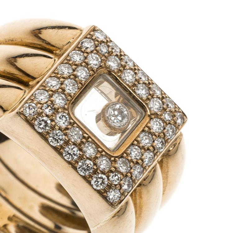 Pre Owned Chopard Vintage Happy Diamond 18k Yellow Gold Ring Size 54