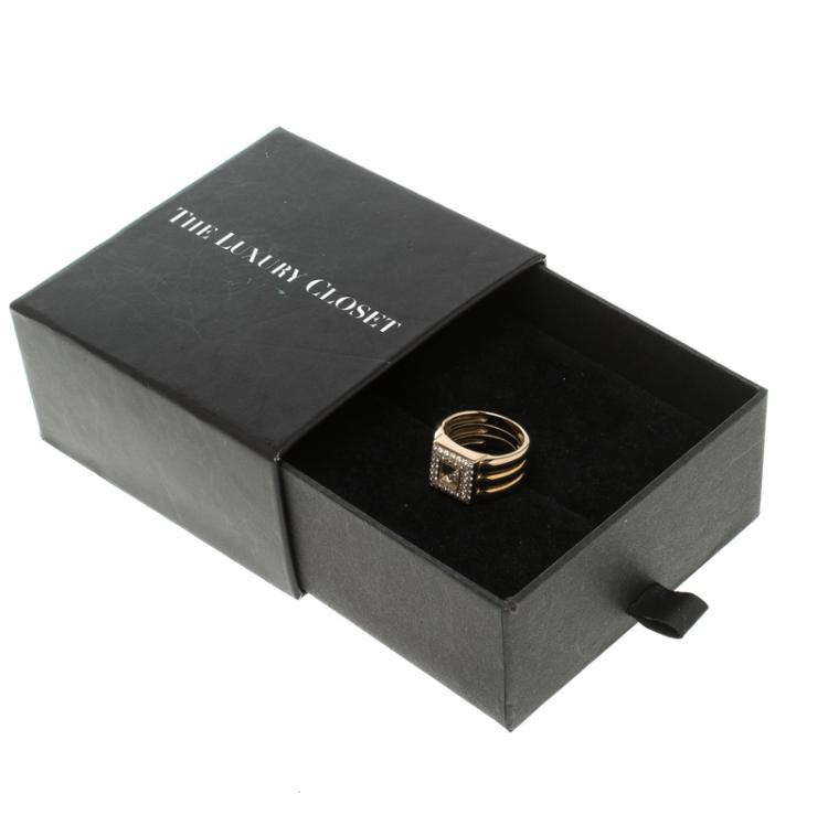 Pre Owned Chopard Vintage Happy Diamond 18k Yellow Gold Ring Size 54