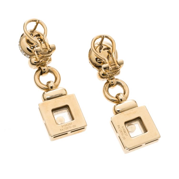 Pre Owned Chopard Vintage Happy Diamond 18k Yellow Gold Drop Earrings