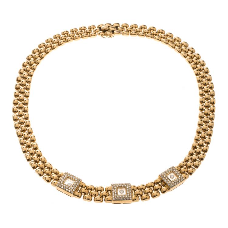 Pre Owned Chopard Vintage Happy Diamond 18k Yellow Gold Choker Necklace