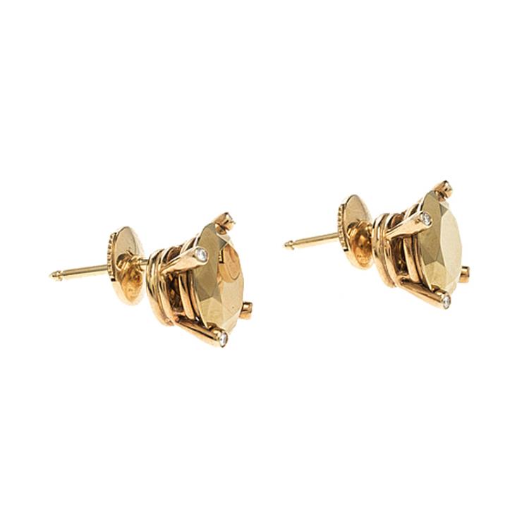 Pre Owned Chopard Golden Diamond Collection 18k Yellow Gold Stud Earrings