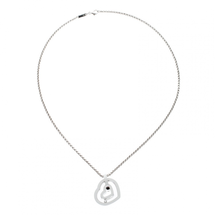 Pre Owned Chopard Happy Diamond Heart 18k White Gold Pendant Necklace