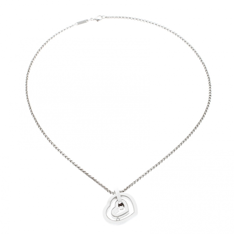 Pre Owned Chopard Happy Diamond Heart 18k White Gold Pendant Necklace