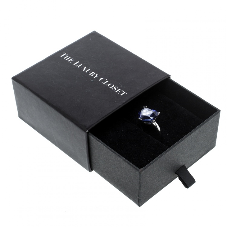 Pre Owned Chopard So Happy Blue Heart Crystal Diamond Ring Size 57