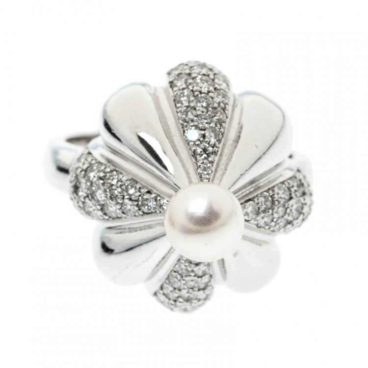Pre Owned Chopard Pushkin Diamond Pearl Cocktail Ring Size 54