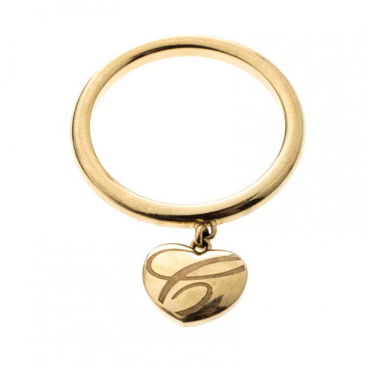Pre Owned Chopard Chopardissimo 18k Yellow Gold Heart Charm Ring Size 56