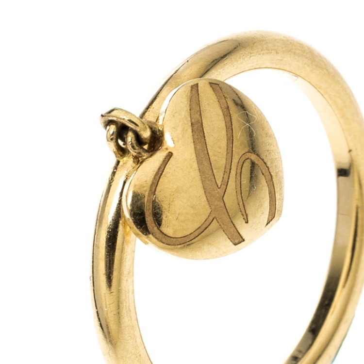 Pre Owned Chopard Chopardissimo 18k Yellow Gold Heart Charm Ring Size 56