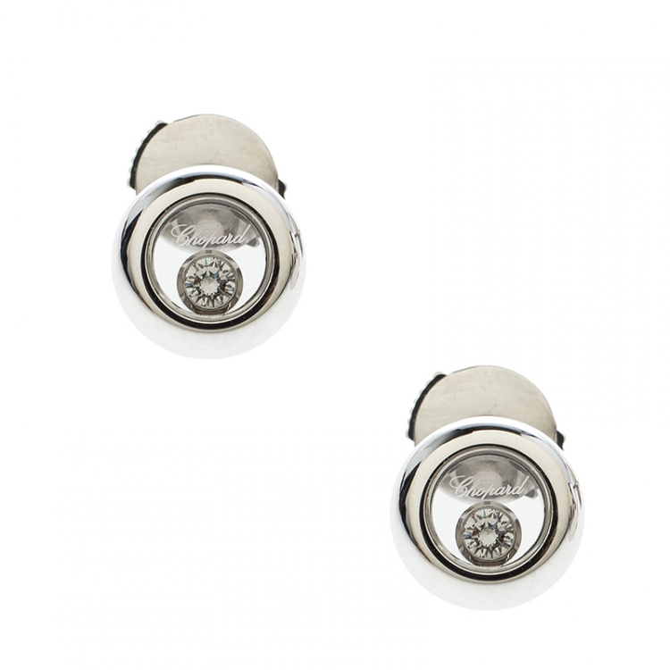 Pre Owned Chopard Happy Diamonds Icons 18k White Gold Stud Earrings