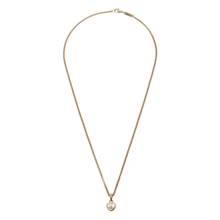 Pre Owned Chopard Happy Heart Diamond & 18k Yellow Gold Pendant Necklace