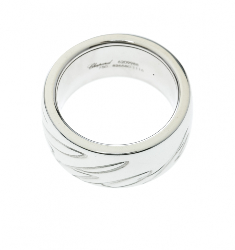 Pre Owned Chopard Chopardissimo The Revolving Signature 18k White Gold Band Ring Size 59