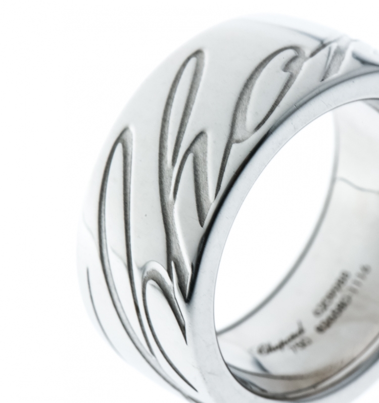 Pre Owned Chopard Chopardissimo The Revolving Signature 18k White Gold Band Ring Size 59