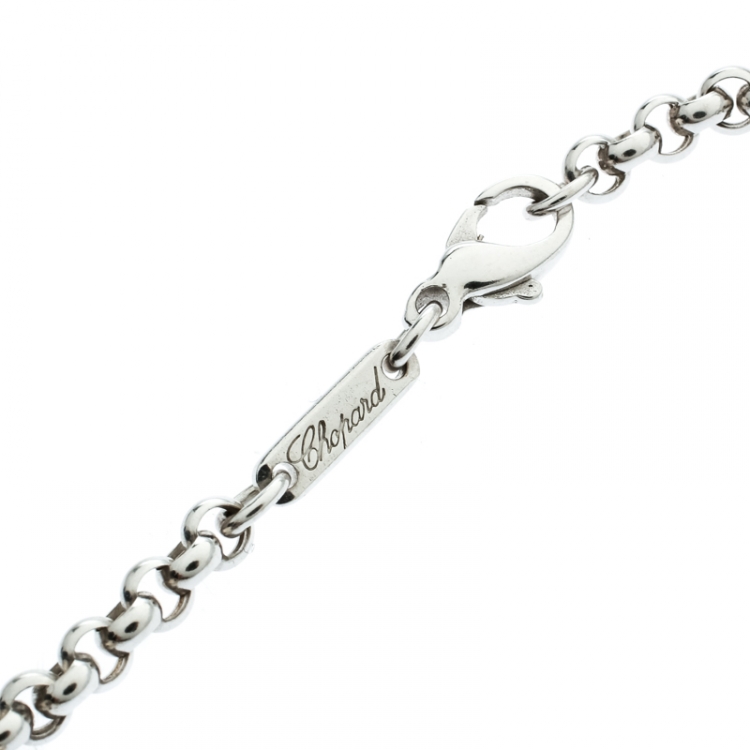 Pre Owned Chopard Happy Diamonds 18k White Gold Round Pendant Belcher Chain Necklace