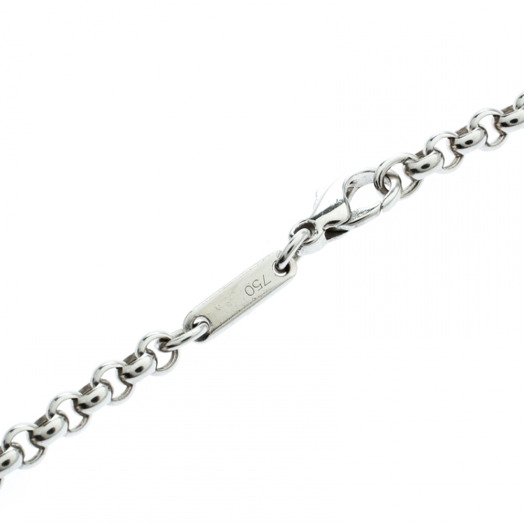 Pre Owned Chopard Happy Diamonds 18k White Gold Round Pendant Belcher Chain Necklace