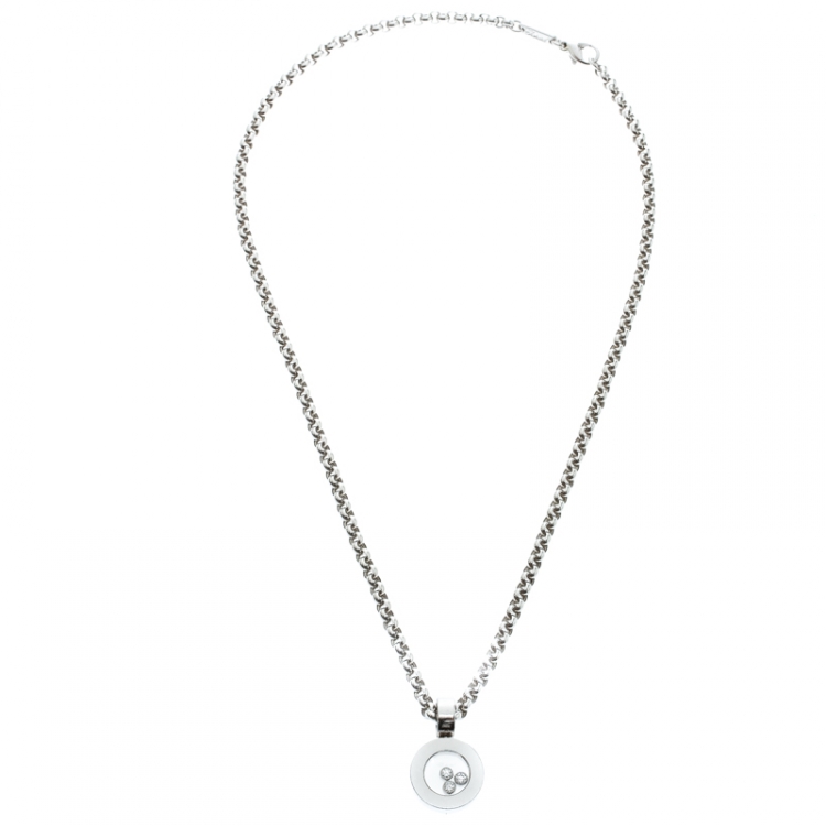 Chopard Happy Diamonds 18k White Gold Round Pendant Belcher Chain