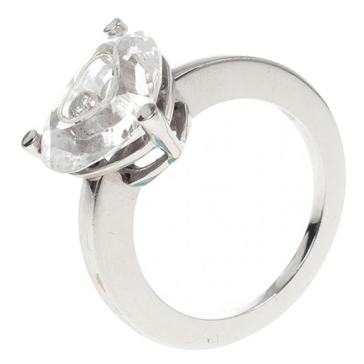 Pre Owned Chopard 18kt White Gold So Happy Rock Crystal Diamond Ring Size 52.5