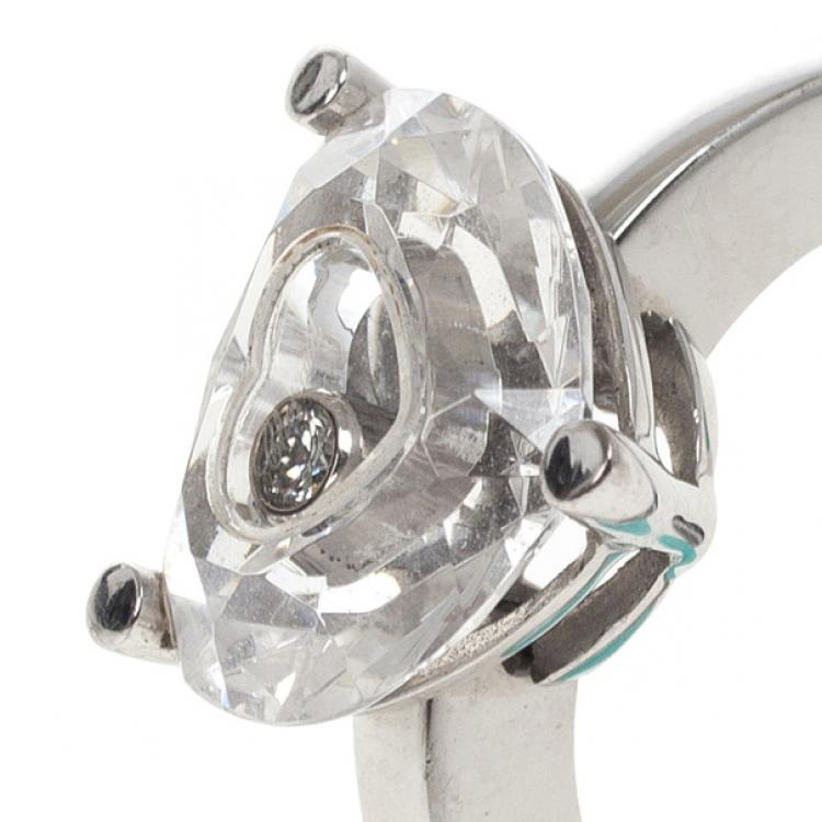 Pre Owned Chopard 18kt White Gold So Happy Rock Crystal Diamond Ring Size 52.5