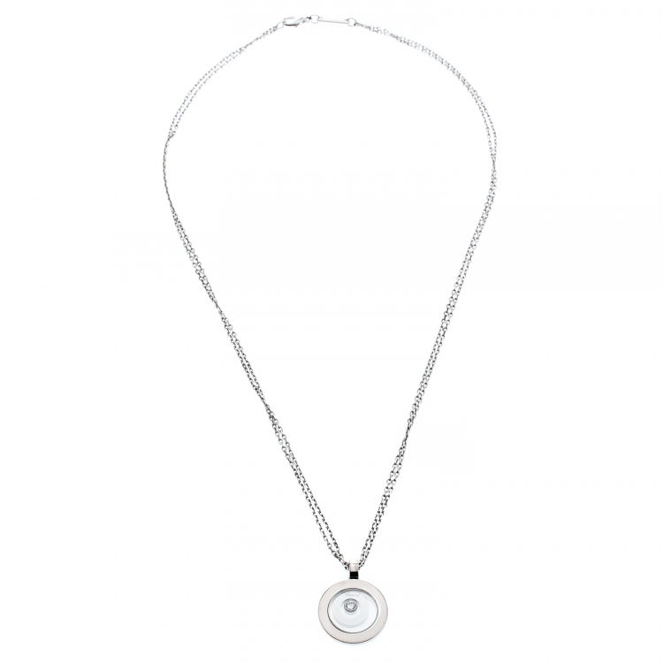 Pre Owned Chopard Happy Spirit Diamond 18K White Gold Pendant Double Chain Necklace