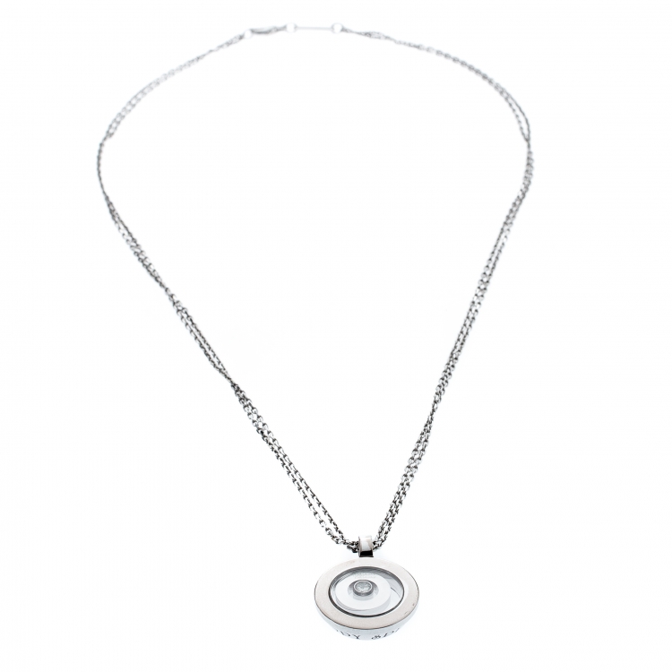 Pre Owned Chopard Happy Spirit Diamond 18K White Gold Pendant Double Chain Necklace